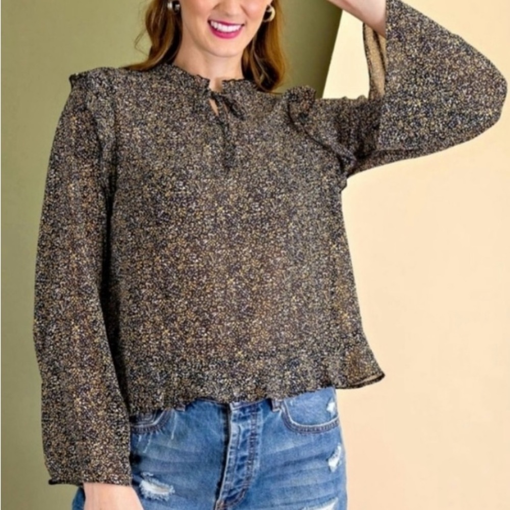 🌸NWT Easel Ruffled Printed Chiffon Blouse. Tie Neck Closure. 1 SM 1 M 1 LG - Picture 5 of 12